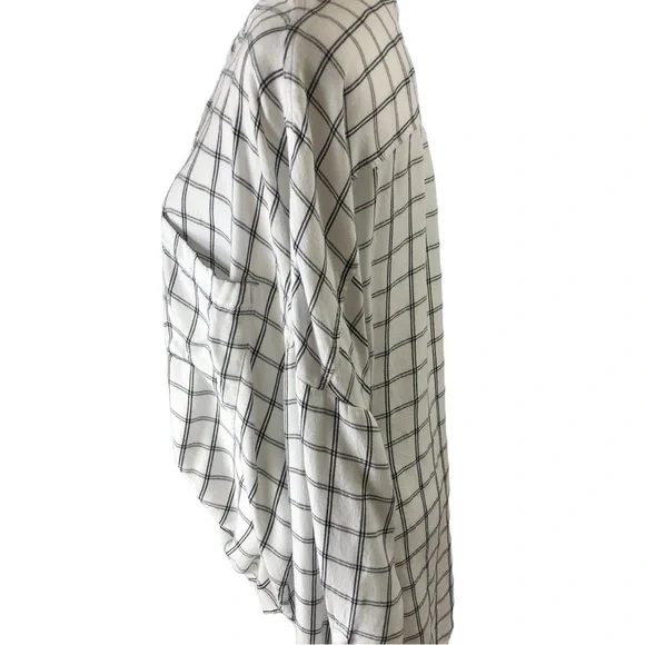 Lou and Grey for Loft Henley Style Blouse Women L Window Pane Plaid - Picture 2 of 9